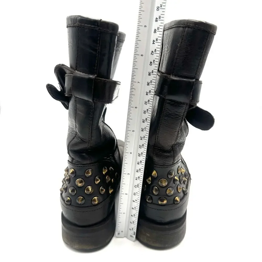 BOEMOS women’s biker Moto studded leather boots size 39 = 8